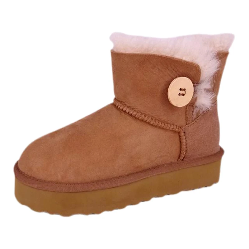 Women's Button Genuine Suede Snow Boots